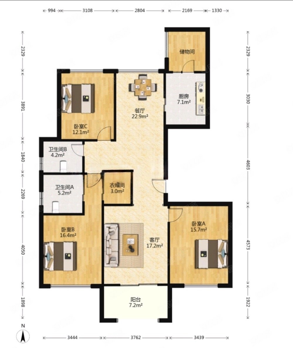 宝华品质,户型方正,拎包入住,宝华城市之星二手房,1888万,3室2厅,2卫