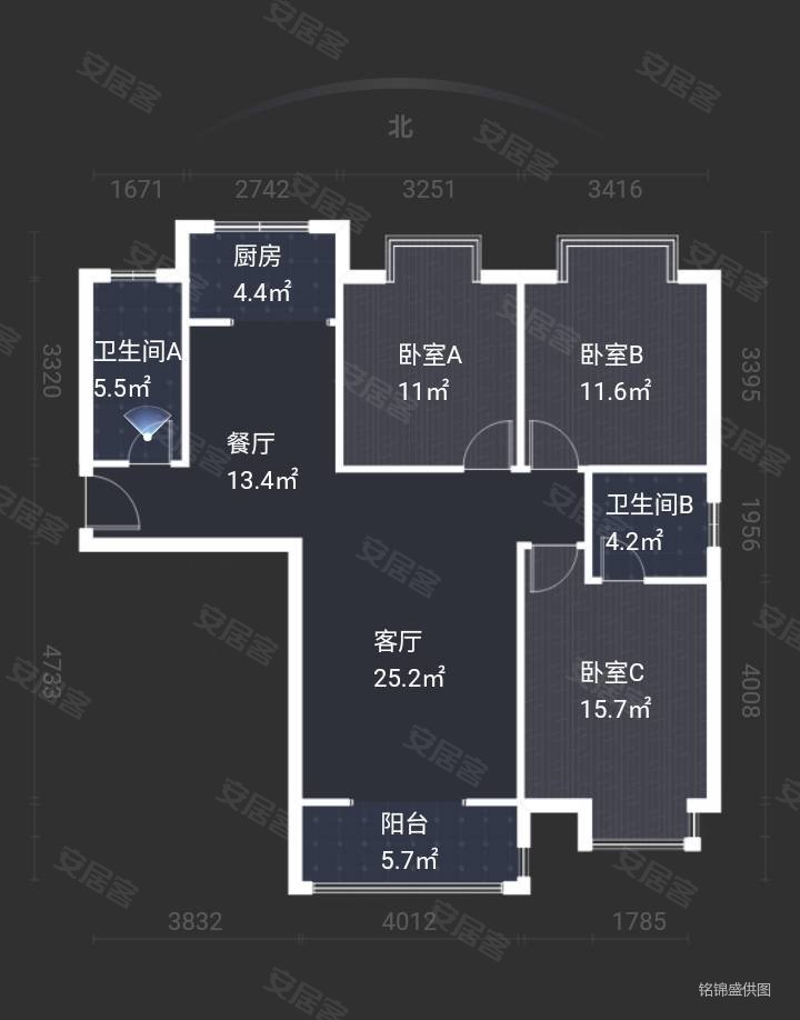 铁建水岸雅苑3室2厅2卫127.06㎡南北165万