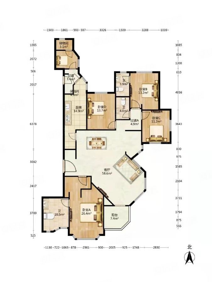 华山夏都苑4室2厅3卫254.03㎡东3200万