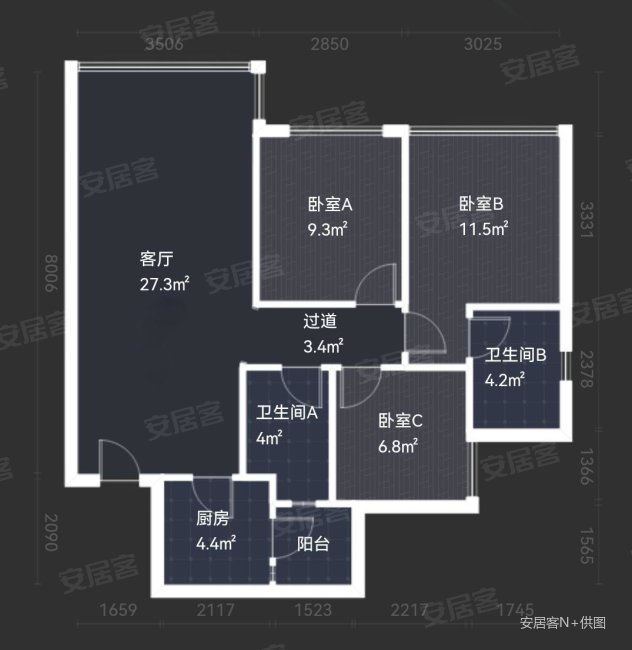 保利林语溪(二期)3室2厅2卫90.01㎡南138万