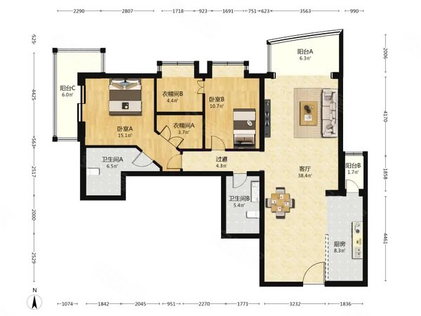 国兴家园3室1厅2卫 精装修 配置齐全