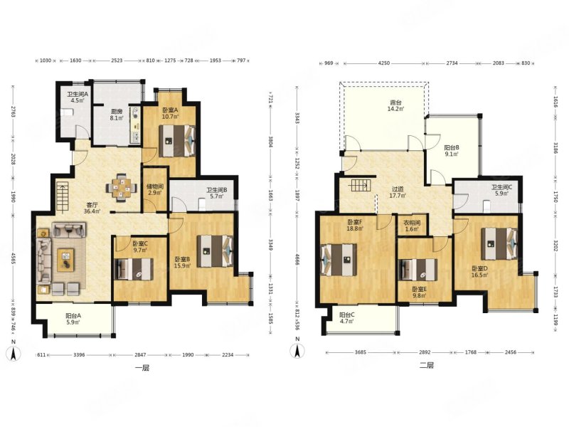 阅城国际花园 六个房间 复式两层 精装修跃层