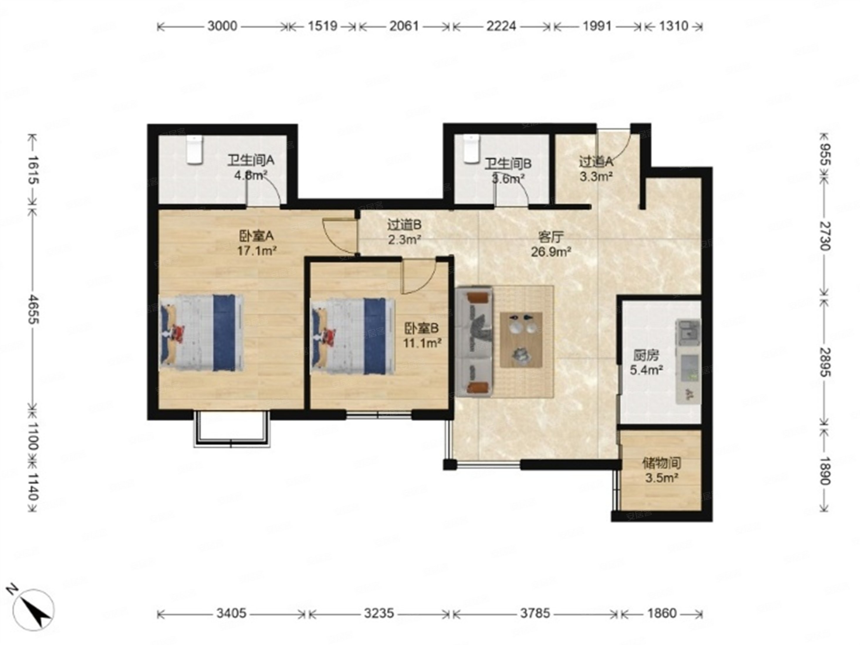 半岛国际公寓113高层南向双卫大两居室带书房 我有底价价可谈,半岛