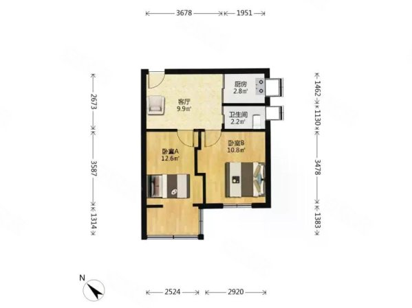 华清社区2室1厅1卫49.55㎡东南100万