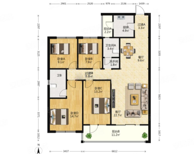 诚心出售 看房方便,东原璞阅二手房,160万,4室2厅,2卫,129平米-昆明