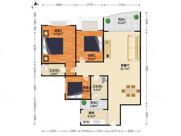 深圳龙岗横岗锦冠华城(雅景苑二期)锦冠华城(雅景苑二期) 3室2厅2卫