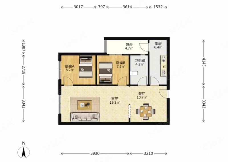 高新大都荟2室1厅1卫90.12㎡西139万