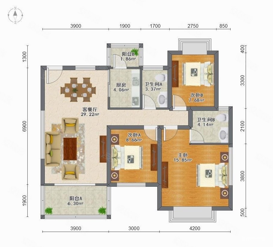 和谐家园双卫格局中层无遮拦三房40万总价直接拎包入住
