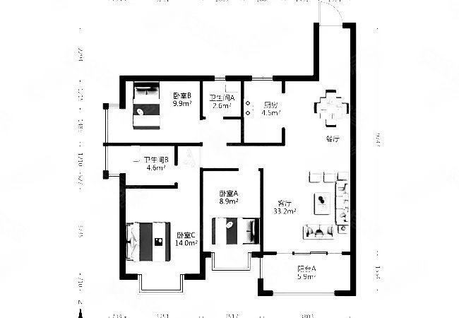 万达旁 润城5区108平全新毛坯大4房东南端头 急售