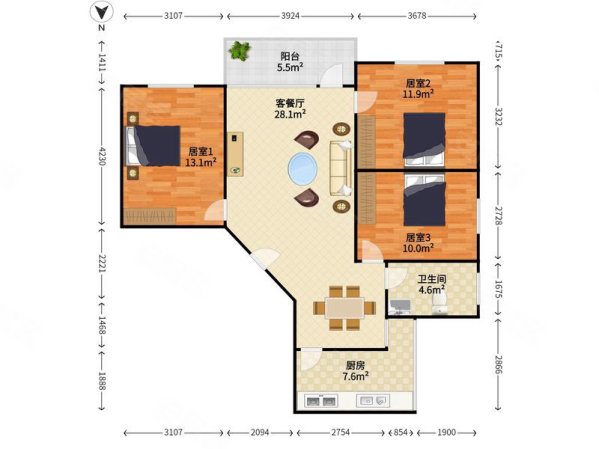 香荔新村3室2厅1卫87㎡南北520万