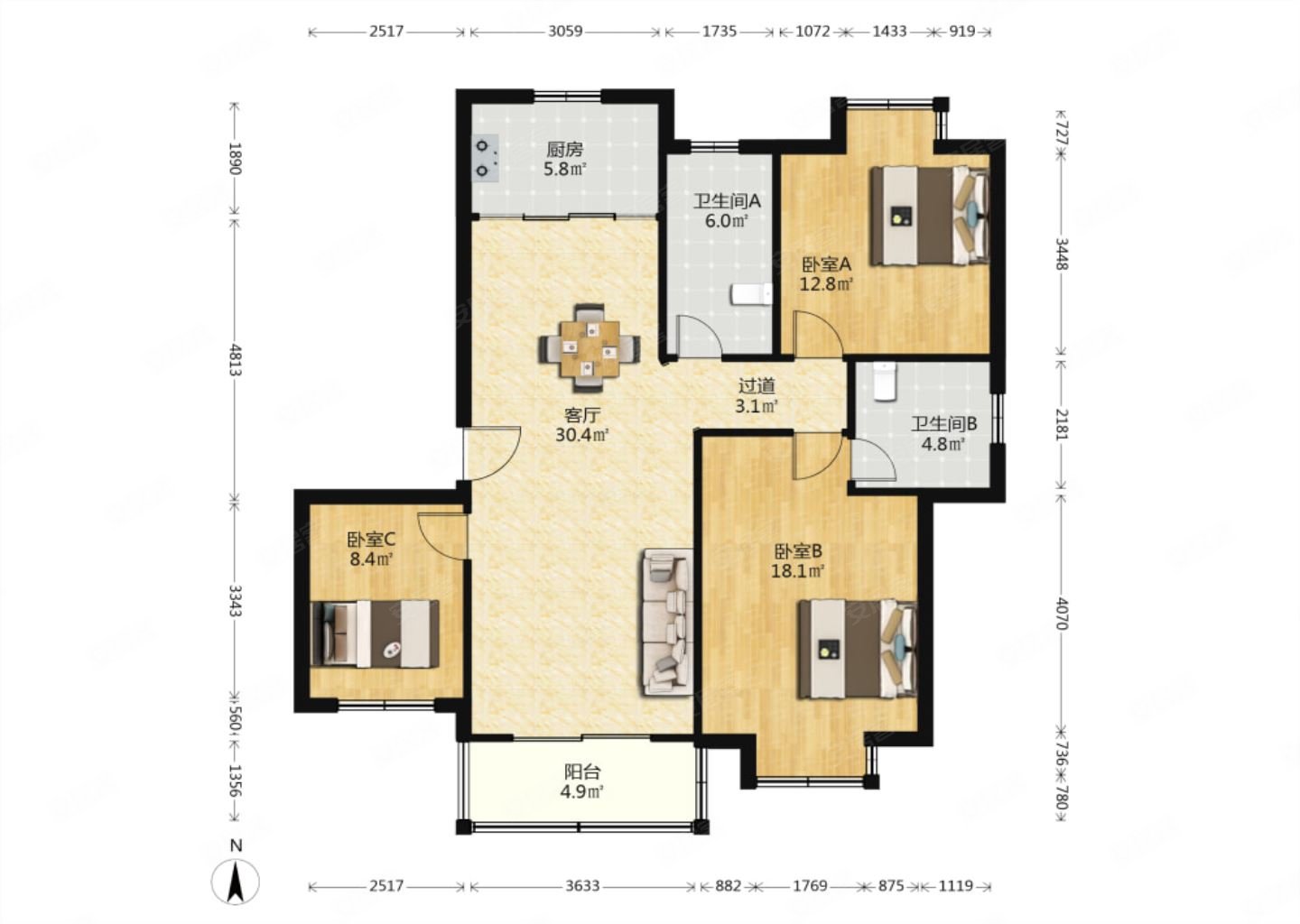 急售水岸花园精装3房2卫  东边套飞机户 送车库 奶奶楼层