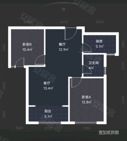 红石原著小区2室2厅1卫92㎡南北104.86万