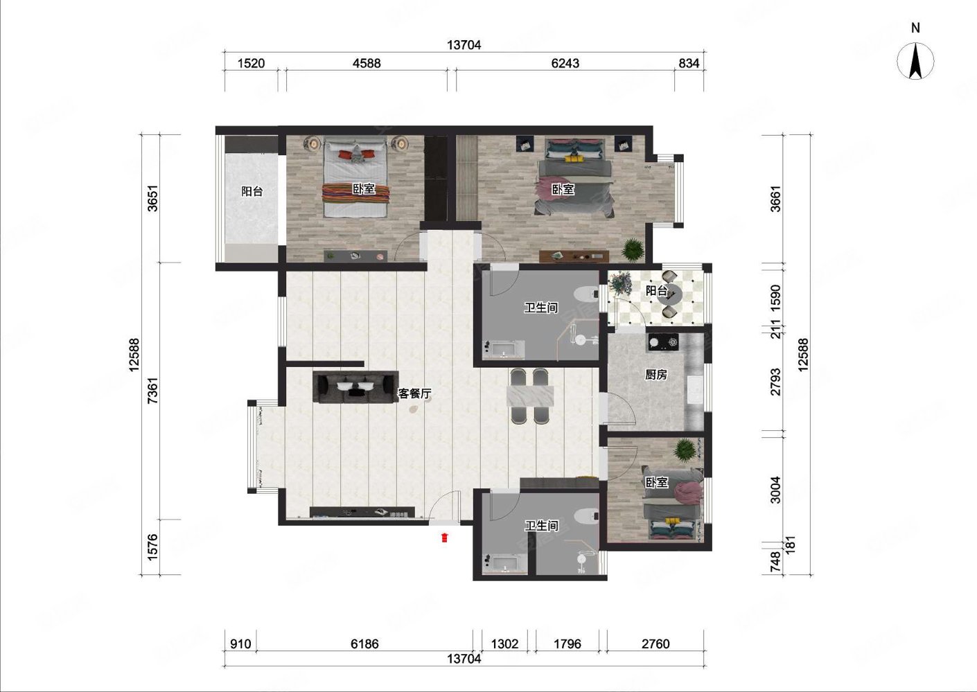 郫县一中旁地铁口500米装修套三双卫户型方正采光好