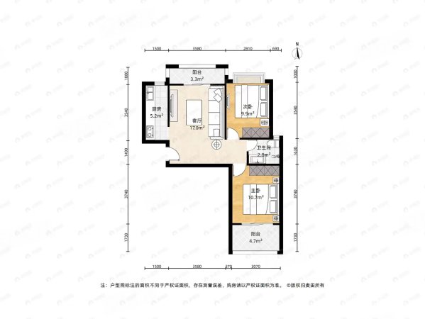 金辉天鹅湾2室2厅1卫77.46㎡南北170万