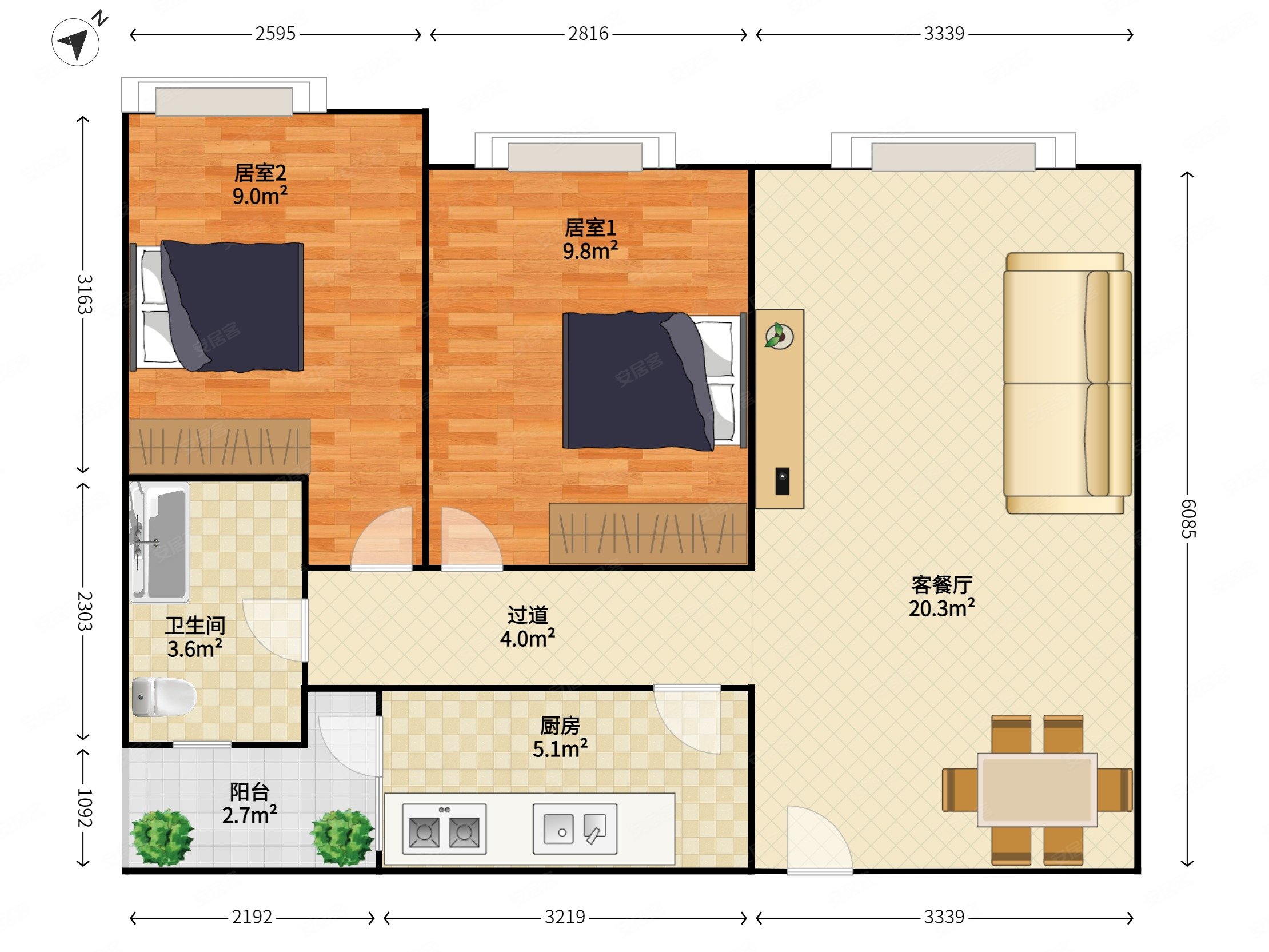 皇御苑(一期)2室2厅1卫69.59㎡北398万