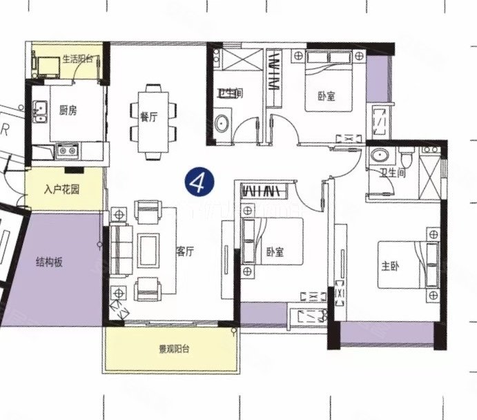 中天未来方舟H3组团3室2厅2卫126.99㎡南北150万