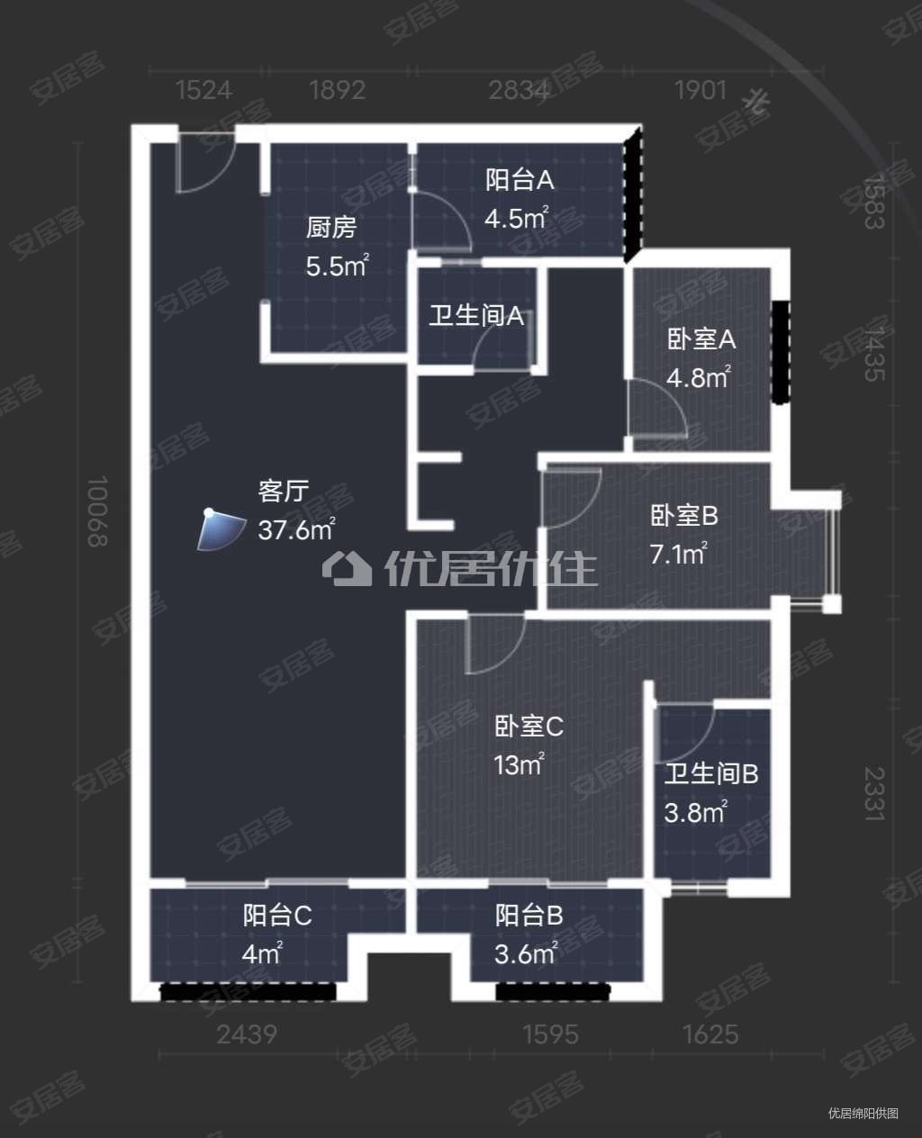 万达观澜3室2厅2卫97.72㎡南97万