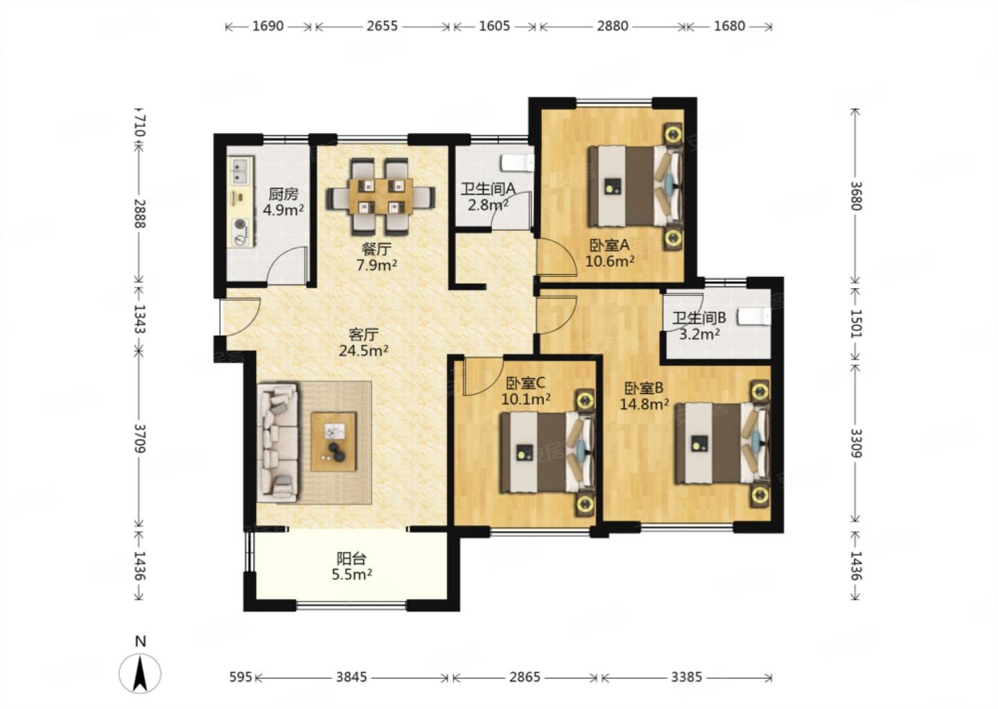 隆源国际城a区二手房,125万,3室2厅,2卫,118.24平米-西安安居客