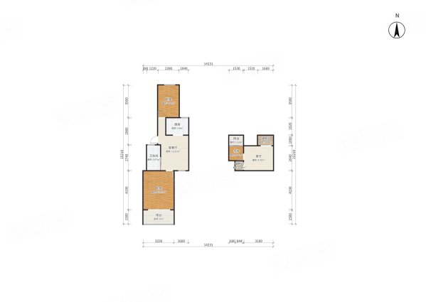 万达新村2室1厅1卫67.26㎡南北99万