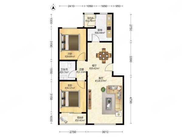 三山新新家园3室2厅1卫88.88㎡南北360万