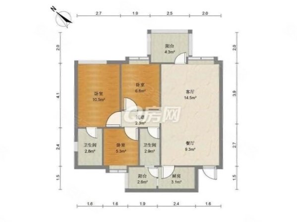 泊林花园3室2厅2卫88.46㎡南北559.06万