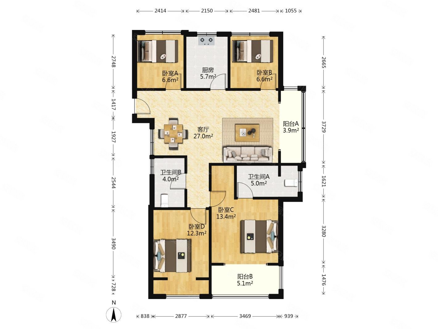 中骏融信雍景台4室2厅2卫129㎡南北183万