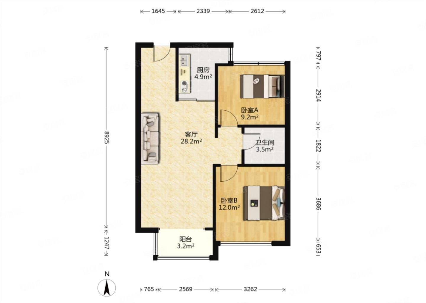 世茂合盈园两室急售采光好无遮挡装修维护的很好