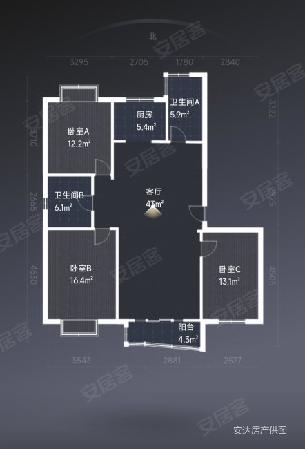 雁滩科教城二期(西区)3室2厅2卫135㎡南北92万