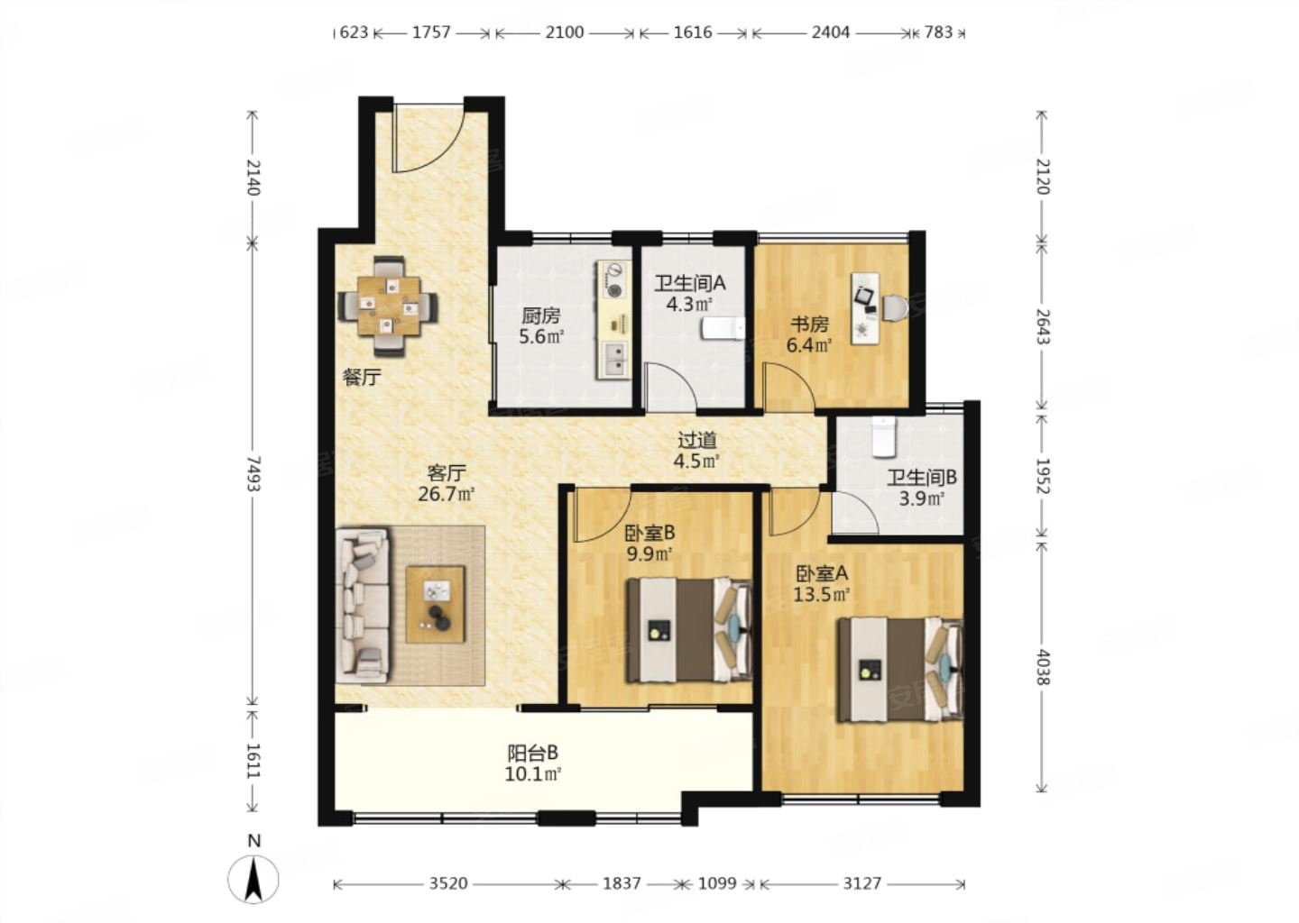 中粮祥云国际3室2厅2卫106㎡南北194万