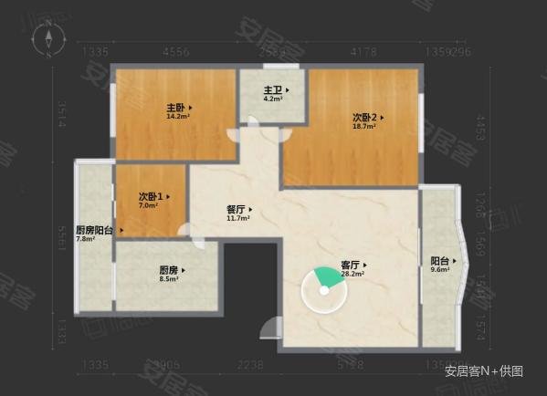 唐园新苑3室2厅1卫128㎡南北178万