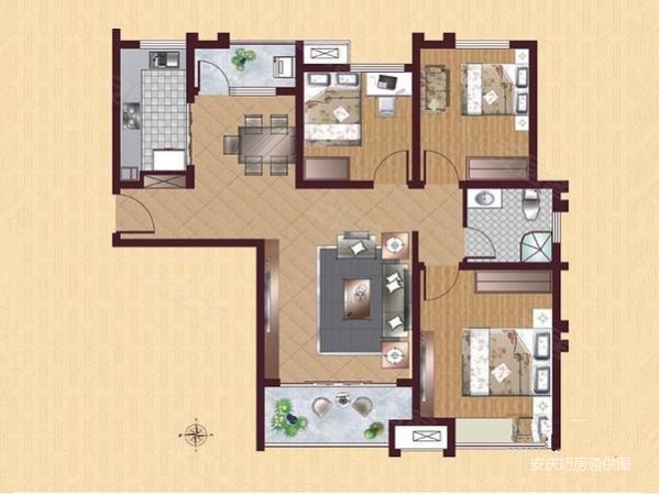 翡翠华庭3室2厅1卫111.97㎡南北125万