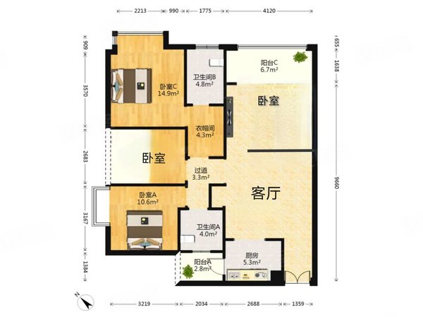 简阳天来国际广场天来国际广场 3室2厅2卫 电梯房 121平 精装修出租