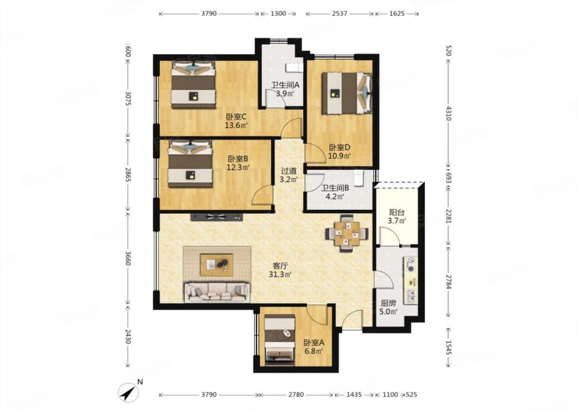 次新小区,精装修,全屋定制衣柜,拎包入住,滨江彼岸二手房,144万,4室2