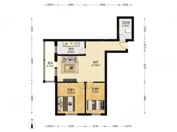 福顺里2室1厅1卫69.53㎡西南485万