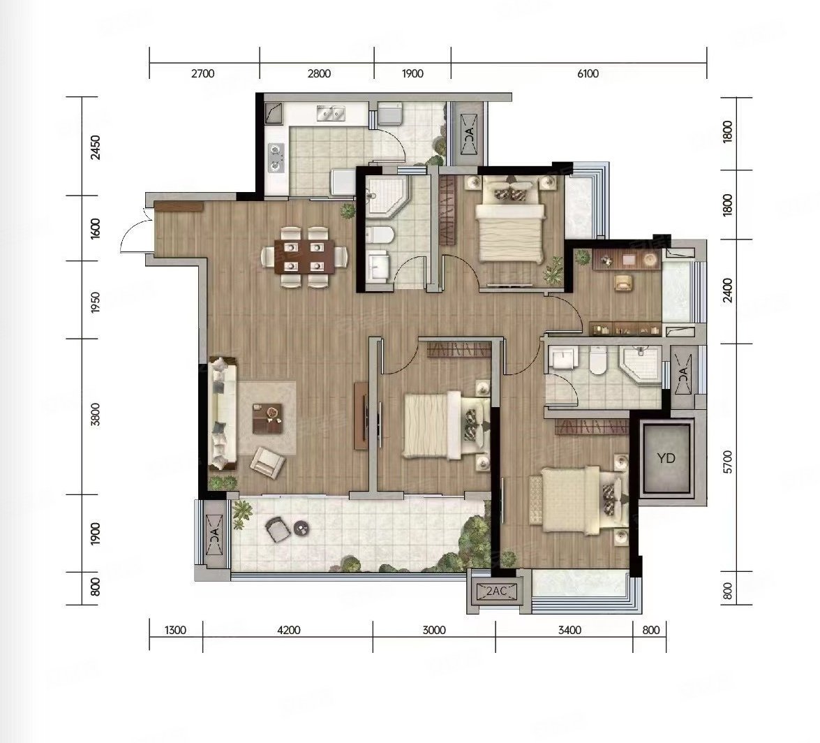 融汇温泉城翰林学府4室2厅2卫132㎡南北149万