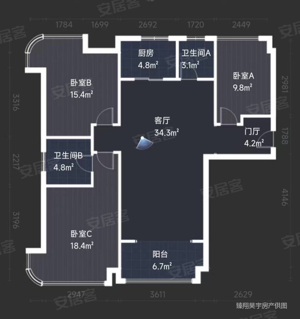 中铁沣河湾3室2厅2卫126㎡南北116万