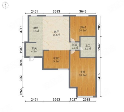 红山郡3室1厅1卫84.86㎡南北265万