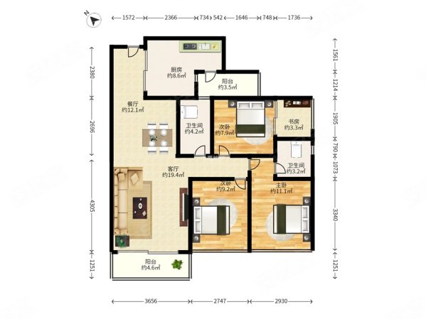 佳兆业城市广场(三期)3室2厅2卫88.8㎡东南540万