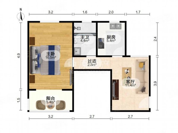 高境一村1室1厅1卫52.58㎡南219万