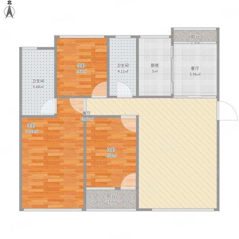顾山翰林府5房两厅两卫前后双阳台一梯一户飞机户型