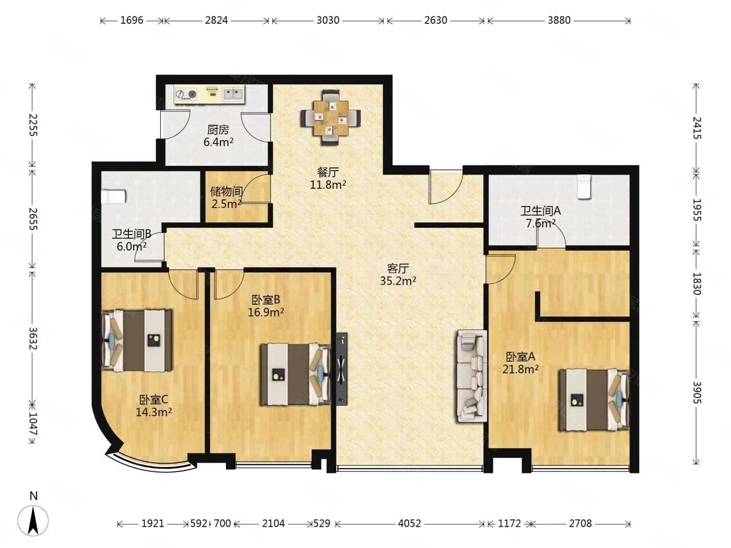 房龄新高楼层采光充足带电梯满五双卫生间西南户型