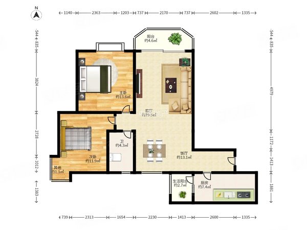 锦城花园 户型方正 厅出阳台 看房方便出租房源真实图片