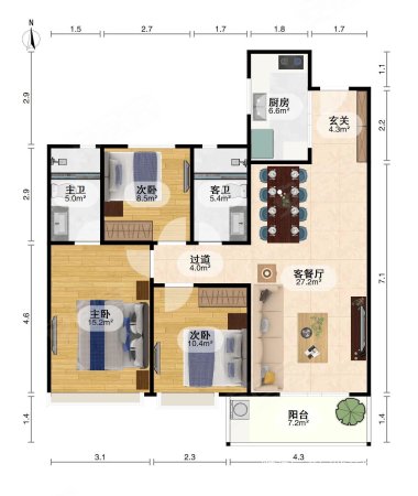 保利新武昌3室2厅2卫107.53㎡南北168万