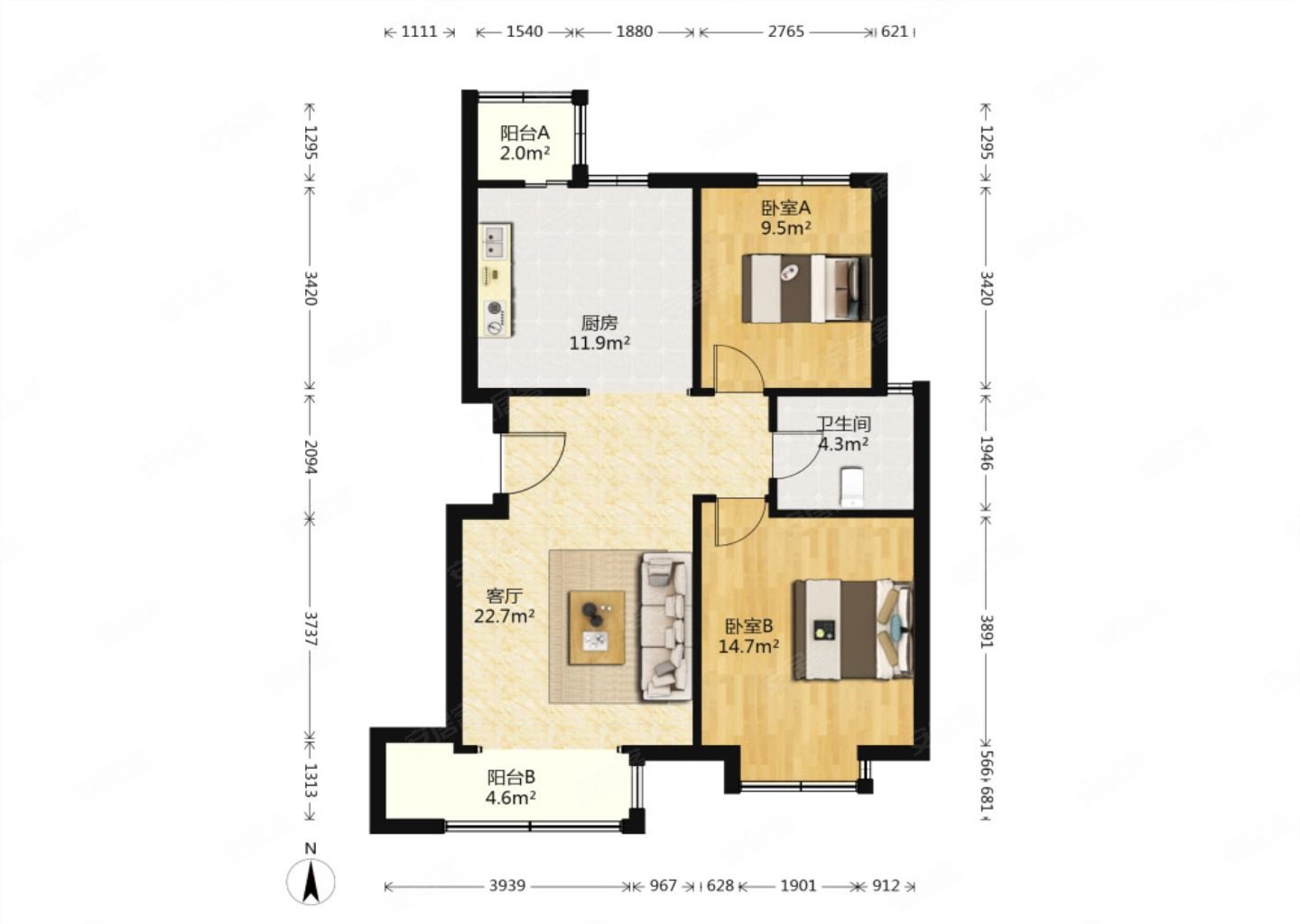 景观低密度花园阳光美域135万2室1厅1卫毛坯