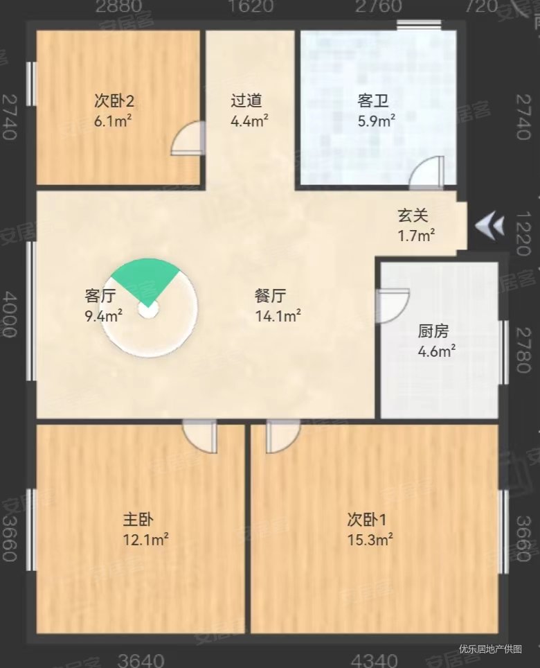 同心路52号院3室1厅1卫74.15㎡南北45万