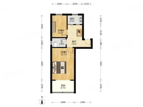 建康新村2室1厅1卫47㎡南北113万