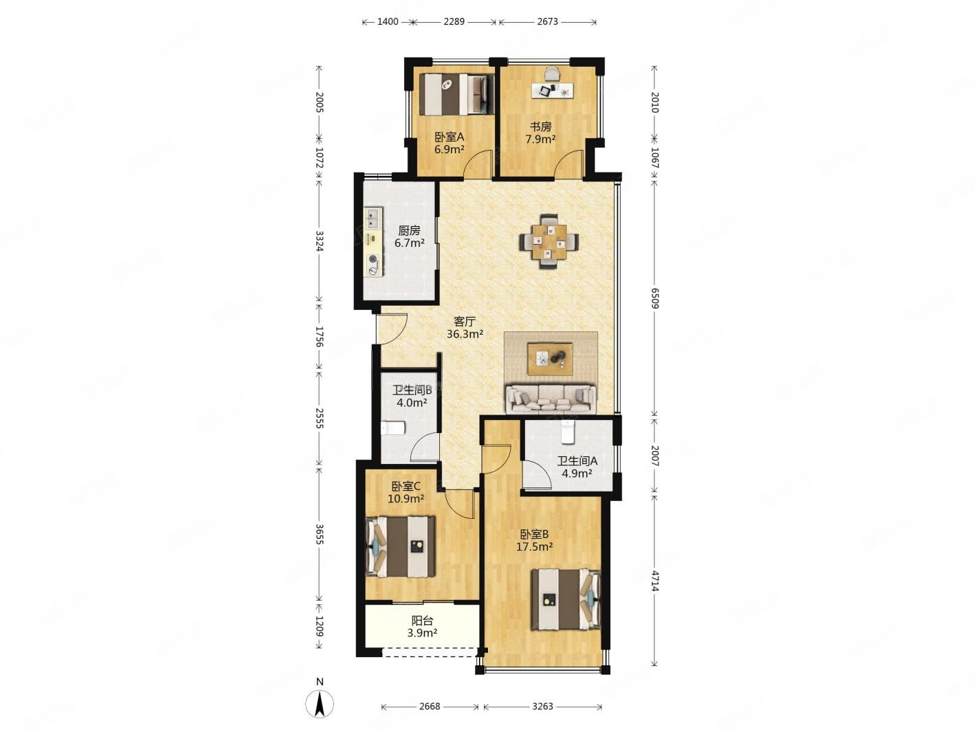 融信保利创世纪4室1厅2卫118.33㎡南1000万