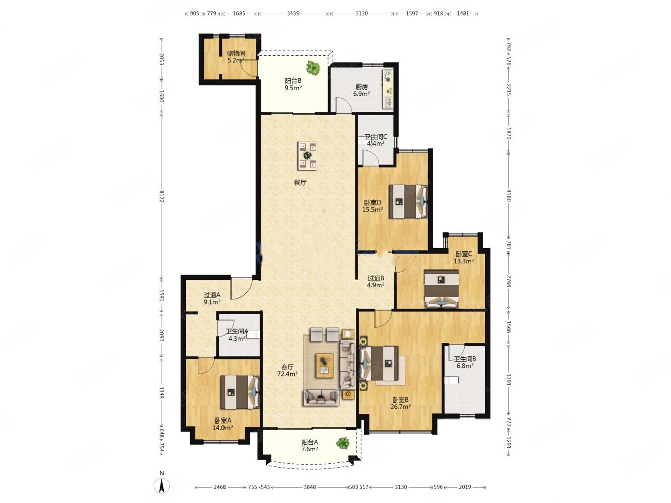 万达旁雅居乐星河湾三期毛坯大平层245平三房朝南采光无遮挡