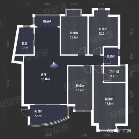 融汇锦江B区4室2厅2卫133.45㎡南北119.8万