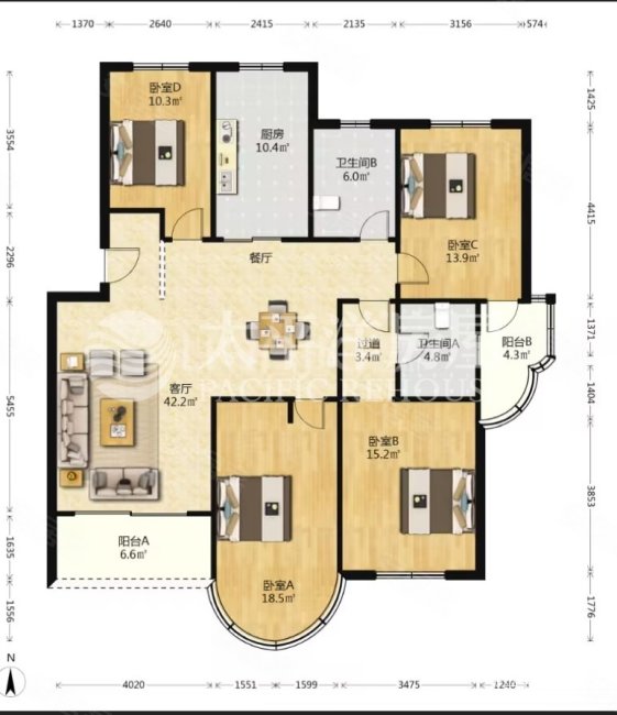 金汇名人苑三街坊4室2厅2卫156.48㎡南北890万